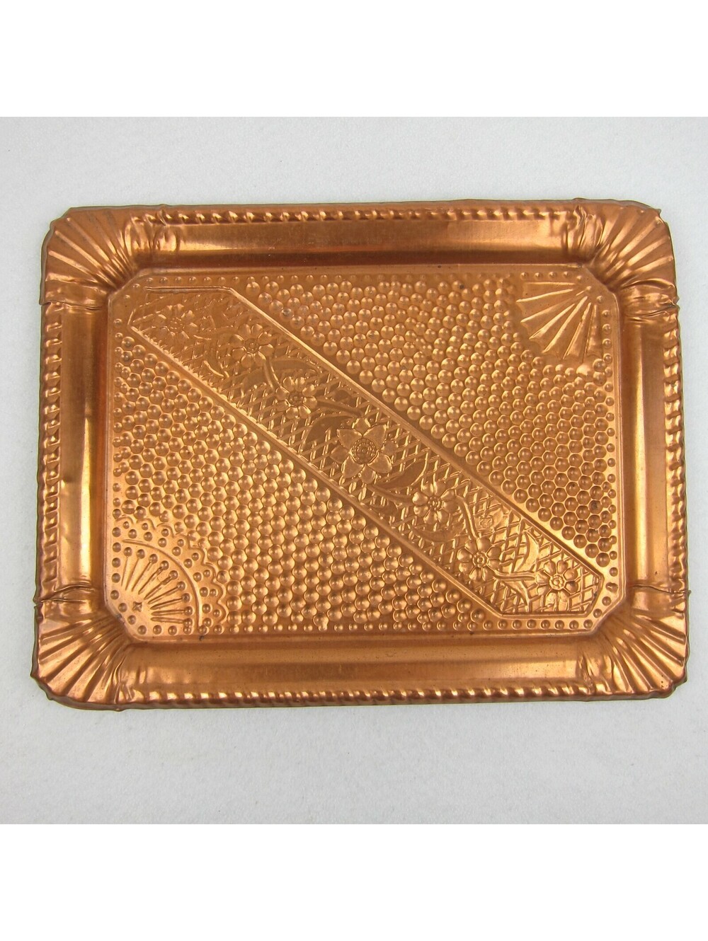 Vintage Copper Lined Tin Tray Pressed Daisy Flowers MCM Midcentury Modern RARE